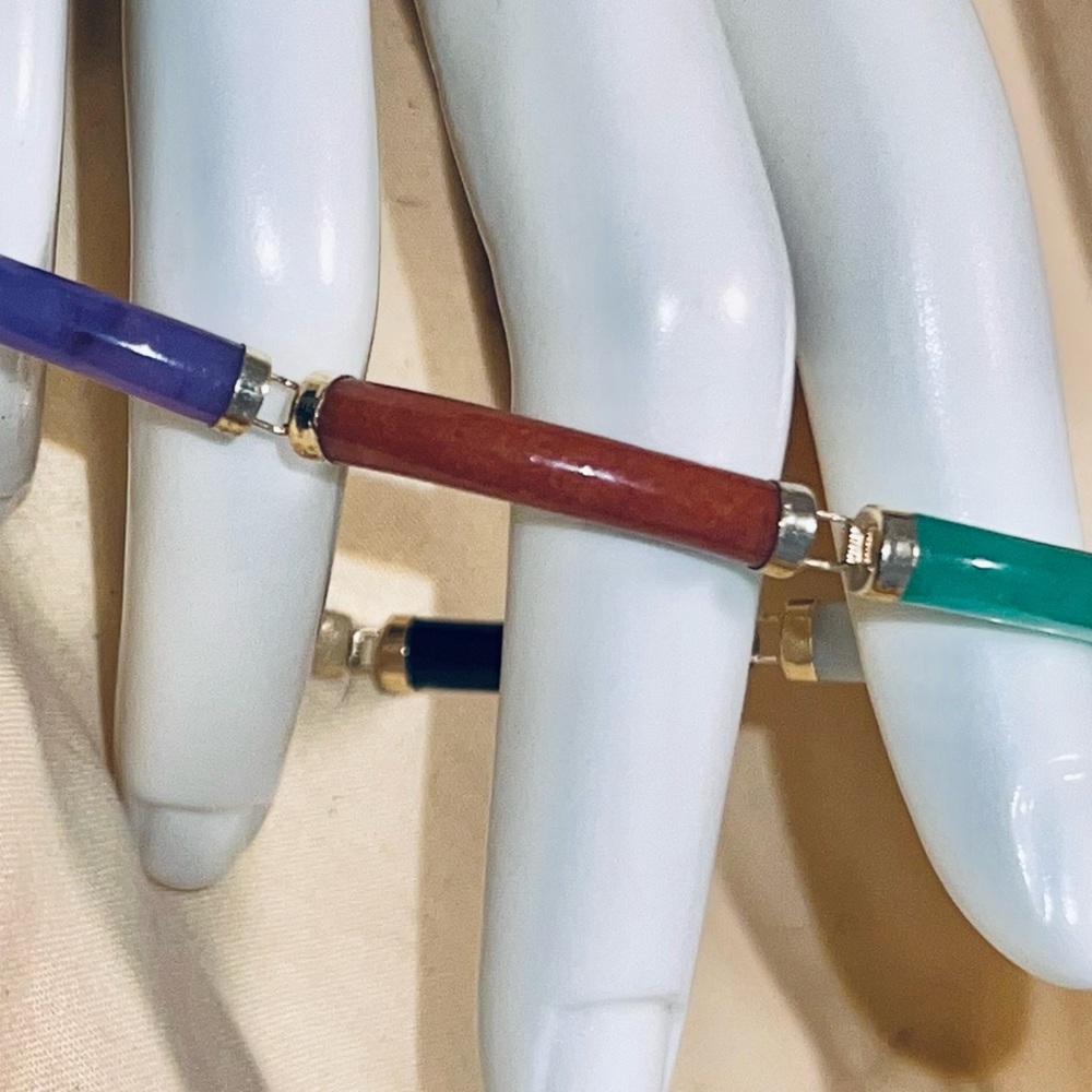 14K Gold Multi Jade Link Bracelet - Picture 10 of 12